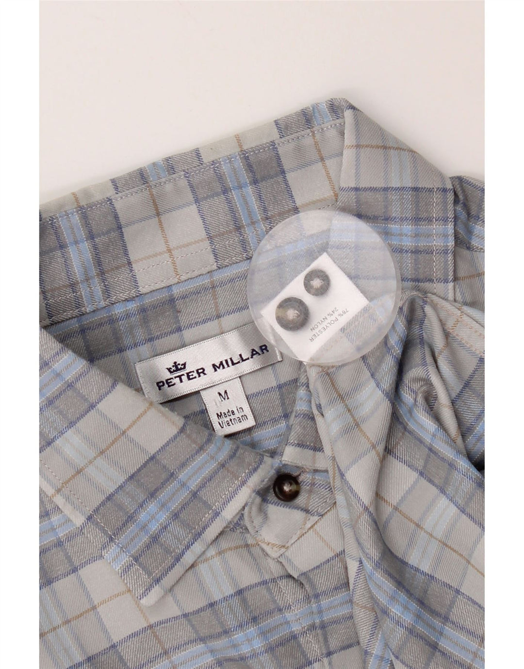 Peter Millar Mens Flannel Shirt Medium Grey Check Polyester