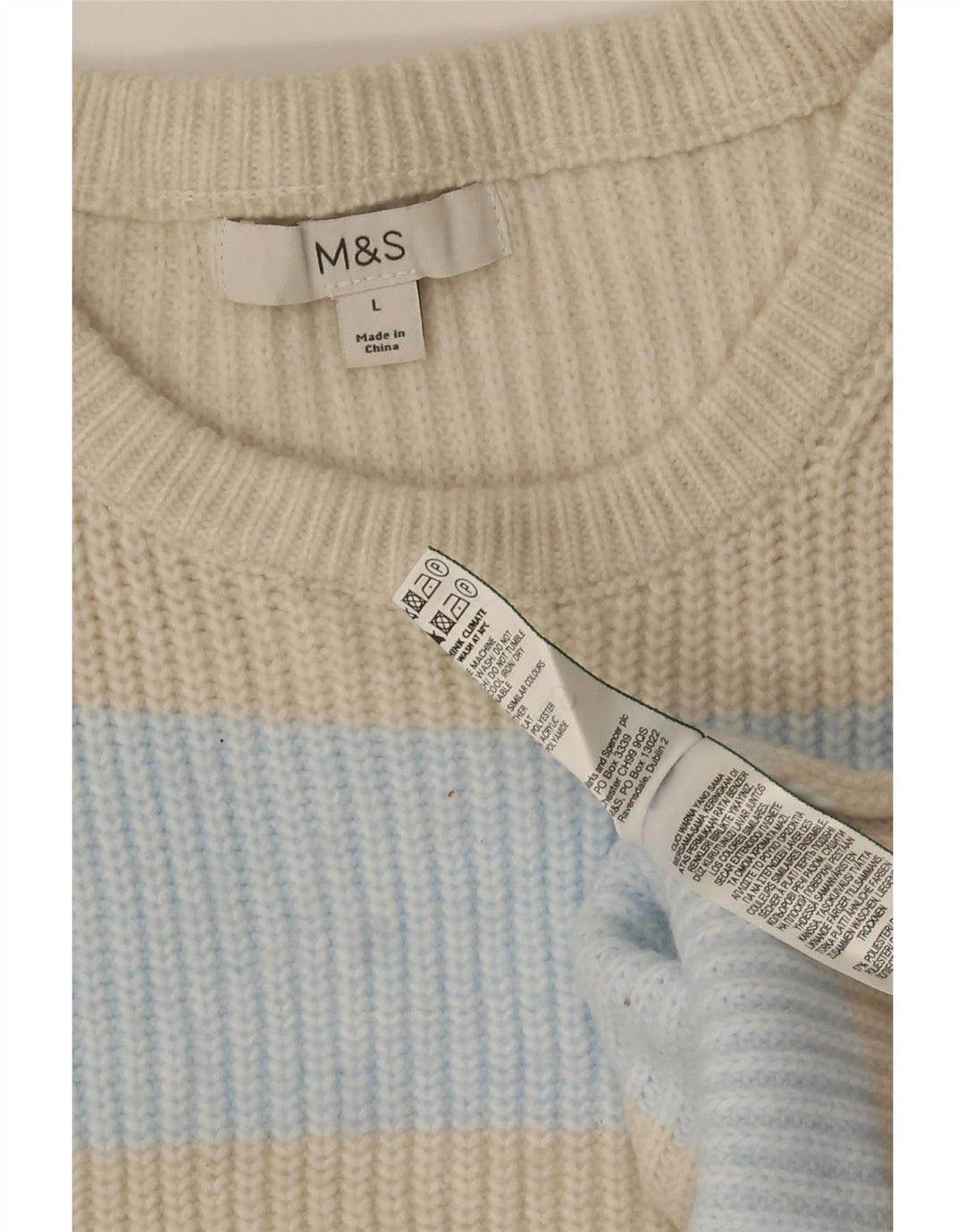 Marks & Spencer Womens Crew Neck Jumper Sweater UK 14 Medium Beige Striped