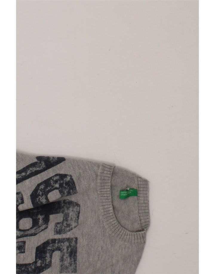 BENETTON Boys Crew Neck Jumper Sweater 6-7 Years Small Grey Colourblock Vintage Benetton and Second-Hand Benetton from Messina Hembry 