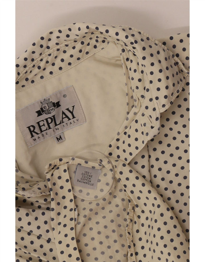 Replay Mens Short Sleeve Shirt Medium Beige Spotted Cotton