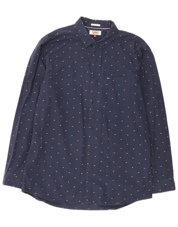 Tommy Jeans Mens Slim Fit Shirt XL Navy Blue Spotted Cotton