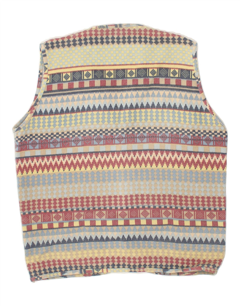 VINTAGE Mens Sleeveless Cardigan Sweater 2XL Beige Geometric Wool | Vintage Vintage | Thrift | Second-Hand Vintage | Used Clothing | Messina Hembry 