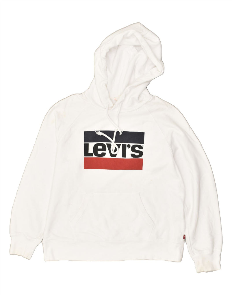 LEVI'S Mens Graphic Hoodie Jumper Medium White Cotton | Vintage Levi's | Thrift | Second-Hand Levi's | Used Clothing | Messina Hembry 