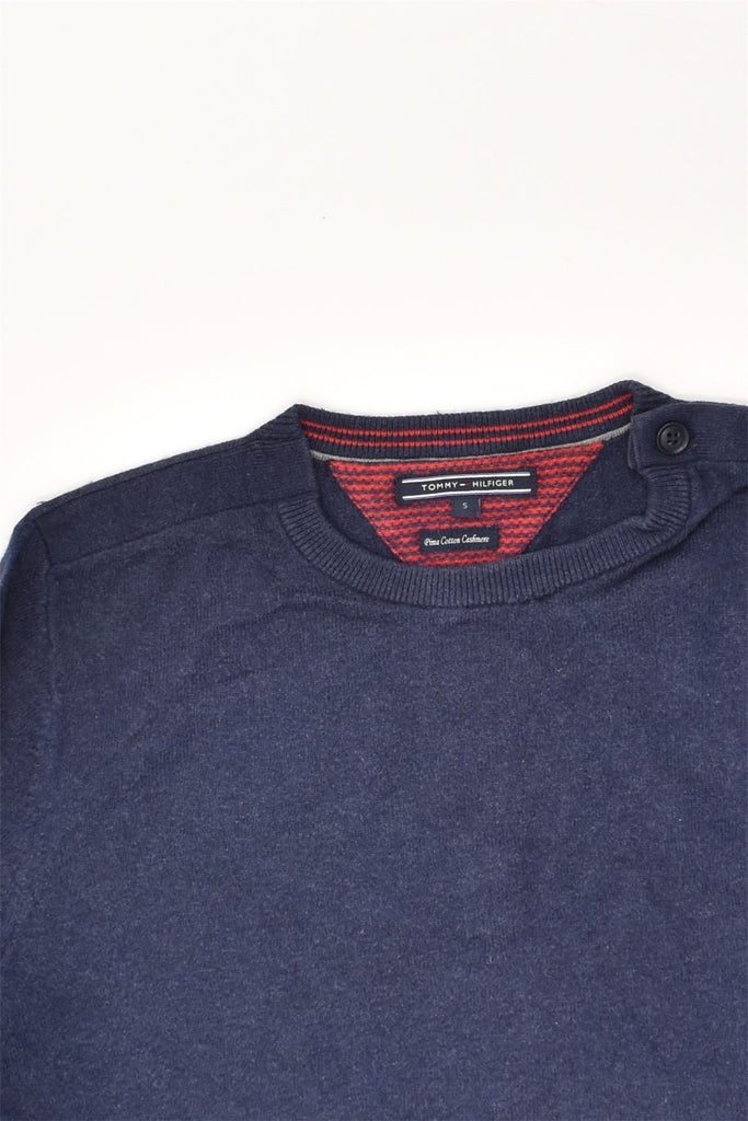 TOMMY HILFIGER Mens Button Neck Jumper Sweater Small Navy Blue Cotton | Vintage Tommy Hilfiger | Thrift | Second-Hand Tommy Hilfiger | Used Clothing | Messina Hembry 