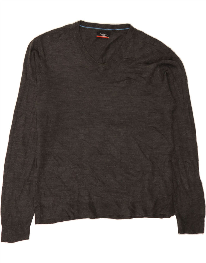 PIERRE CARDIN Mens V-Neck Jumper Sweater XL Grey Acrylic Vintage Pierre Cardin and Second-Hand Pierre Cardin from Messina Hembry 