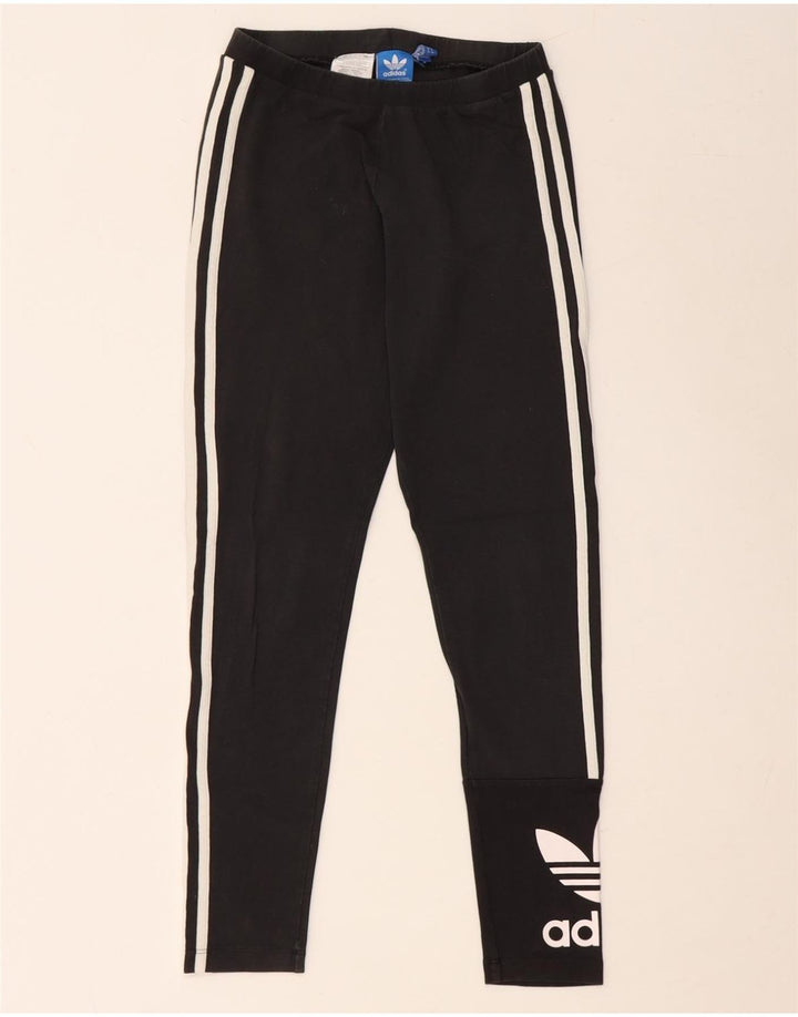 ADIDAS Womens Graphic Leggings UK 10 Small Black Cotton