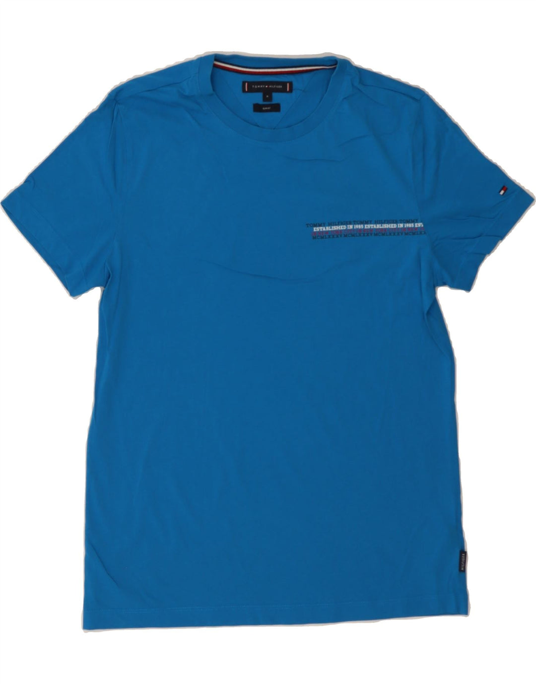 TOMMY HILFIGER Mens Slim Fit T-Shirt Top Medium Blue Cotton Vintage Tommy Hilfiger and Second-Hand Tommy Hilfiger from Messina Hembry 