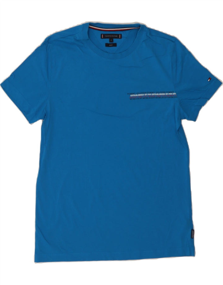 TOMMY HILFIGER Mens Slim Fit T-Shirt Top Medium Blue Cotton Vintage Tommy Hilfiger and Second-Hand Tommy Hilfiger from Messina Hembry 