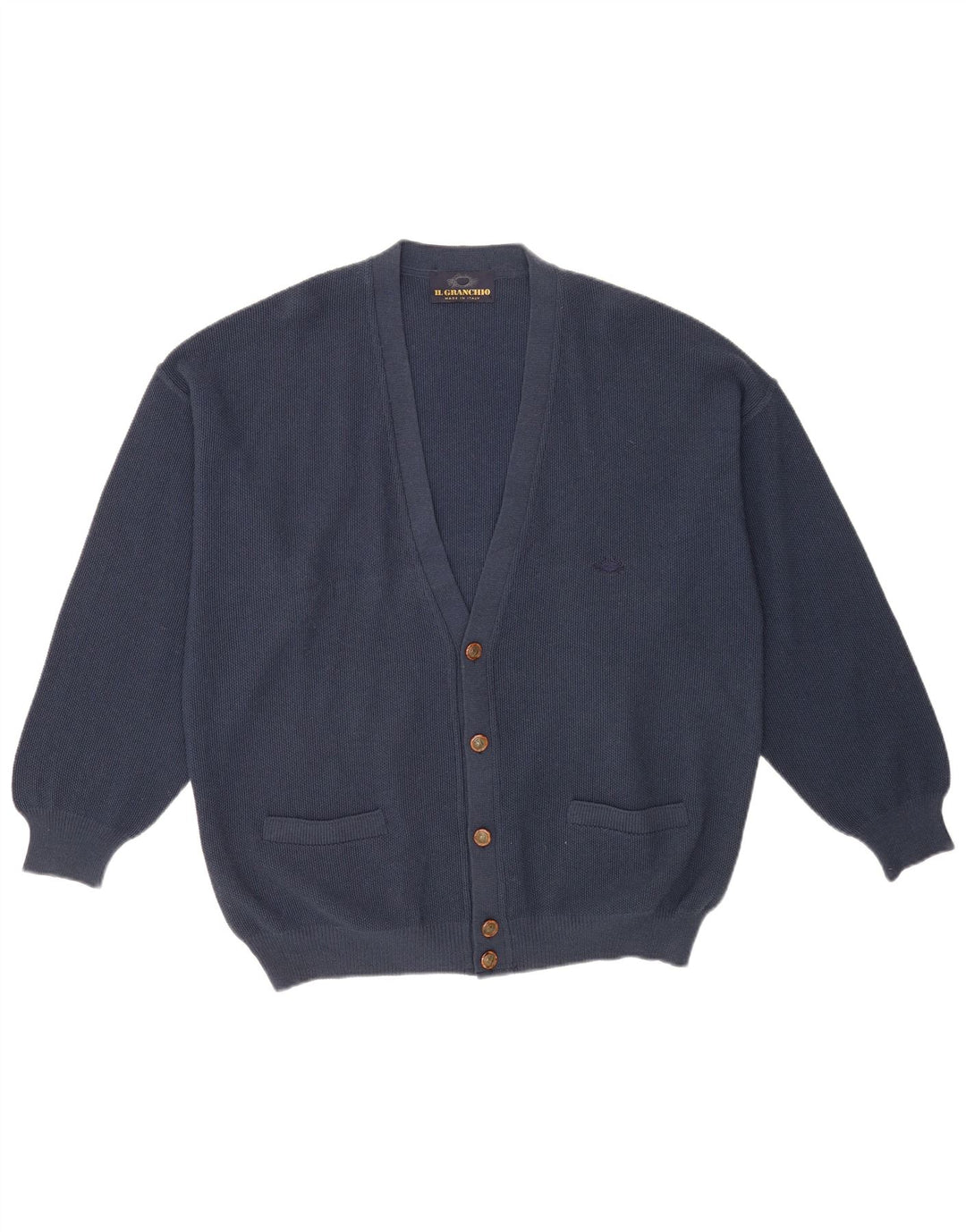 Il Granchio Mens Cardigan Sweater Large Navy Blue Wool