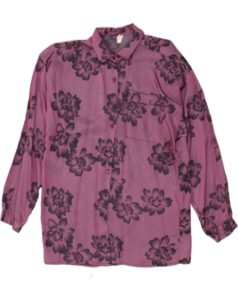 VINTAGE Womens Shirt EU 38 Medium Purple Floral Viscose | Vintage Vintage | Thrift | Second-Hand Vintage | Used Clothing | Messina Hembry 