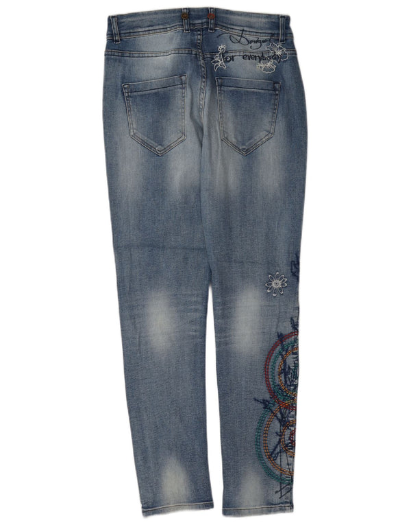 Desigual Womens Boyfriend Fit Graphic Slim Jeans W24 L30 Blue Floral
