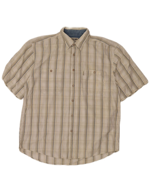Wrangler Mens Short Sleeve Shirt Size 46/47 3XL Beige Check Cotton