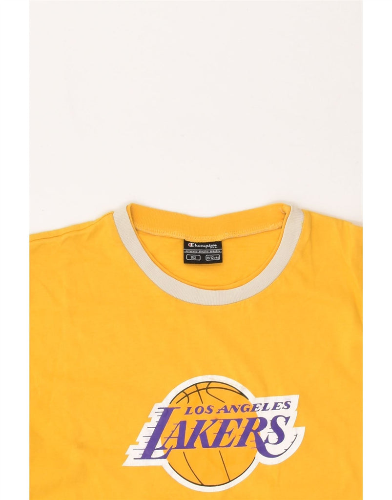 CHAMPION Boys Lakers Graphic T-Shirt Top 11-12 Years Yellow Cotton | Vintage Champion | Thrift | Second-Hand Champion | Used Clothing | Messina Hembry 