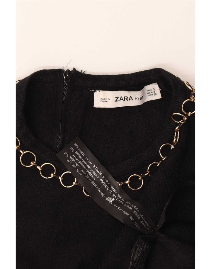 Zara Womens Crop Blouse Top UK 10 Small Black Viscose