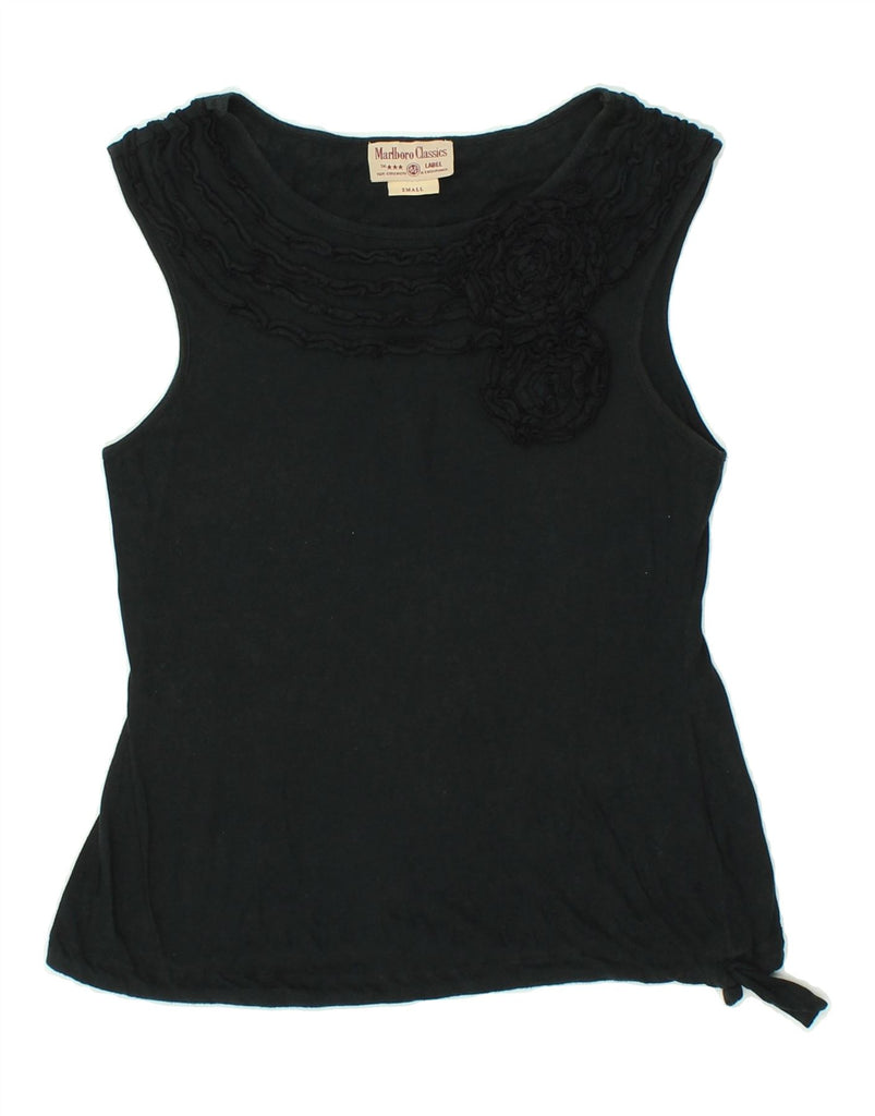 MARLBORO CLASSICS Womens Vest Top UK 10 Small Black Floral Cotton Vintage Marlboro Classics and Second-Hand Marlboro Classics from Messina Hembry 