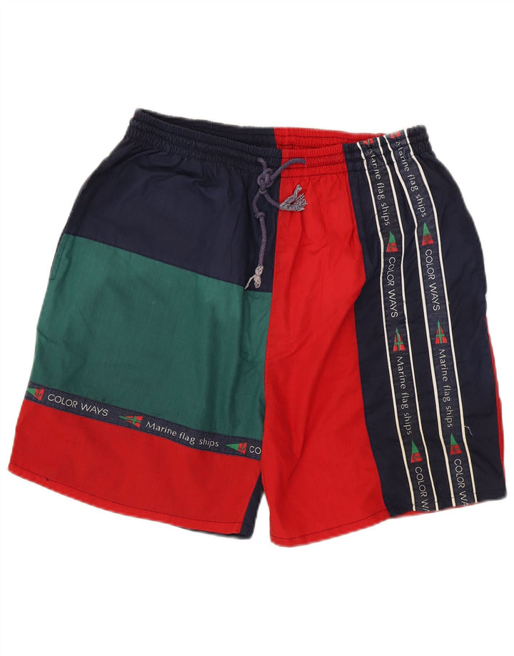 Vintage Mens Graphic Sport Shorts XL  Multicoloured Colourblock Polyester