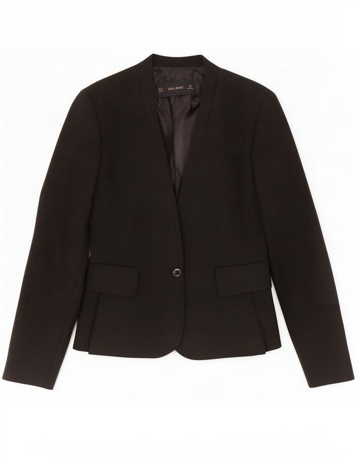 Zara Womens 1 Button Blazer Jacket UK 12 Medium Black Polyester