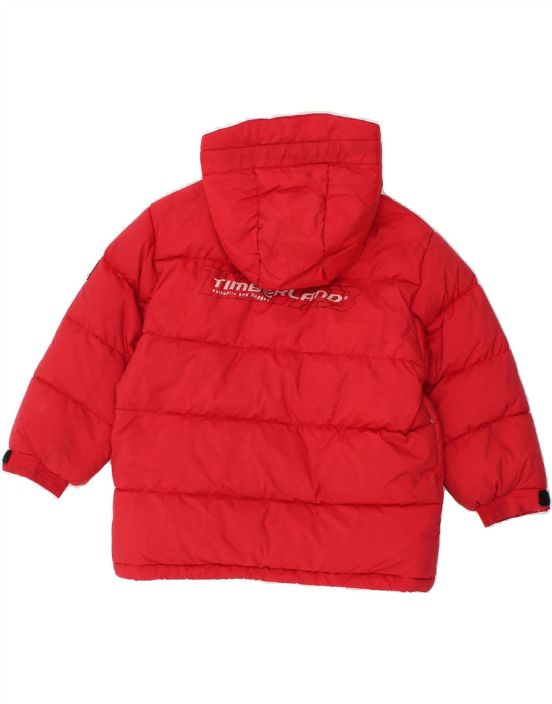 TIMBERLAND Boys Graphic Hooded Padded Jacket 4-5 Years Red Polyamide | Vintage Timberland | Thrift | Second-Hand Timberland | Used Clothing | Messina Hembry 