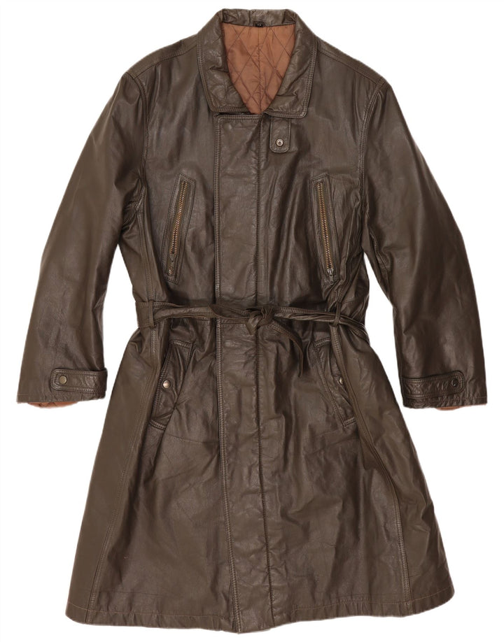 Vintage Mens Leather Coat IT 54 2XL Khaki