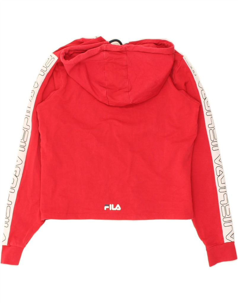 FILA Womens Graphic Hoodie Jumper UK 16 Large Red Colourblock Cotton | Vintage Fila | Thrift | Second-Hand Fila | Used Clothing | Messina Hembry 