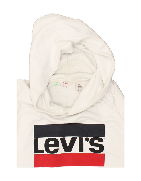 LEVI'S Mens Graphic Hoodie Jumper XS White Cotton Vintage
