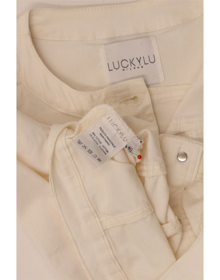 Vintage Womens 3/4 Sleeve Crop Denim Jacket IT 40 Small White Cotton