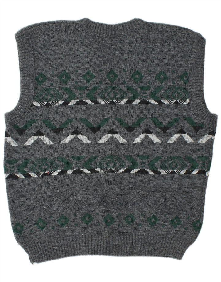 Vintage Mens Vest Tank Top Large Grey Fair Isle