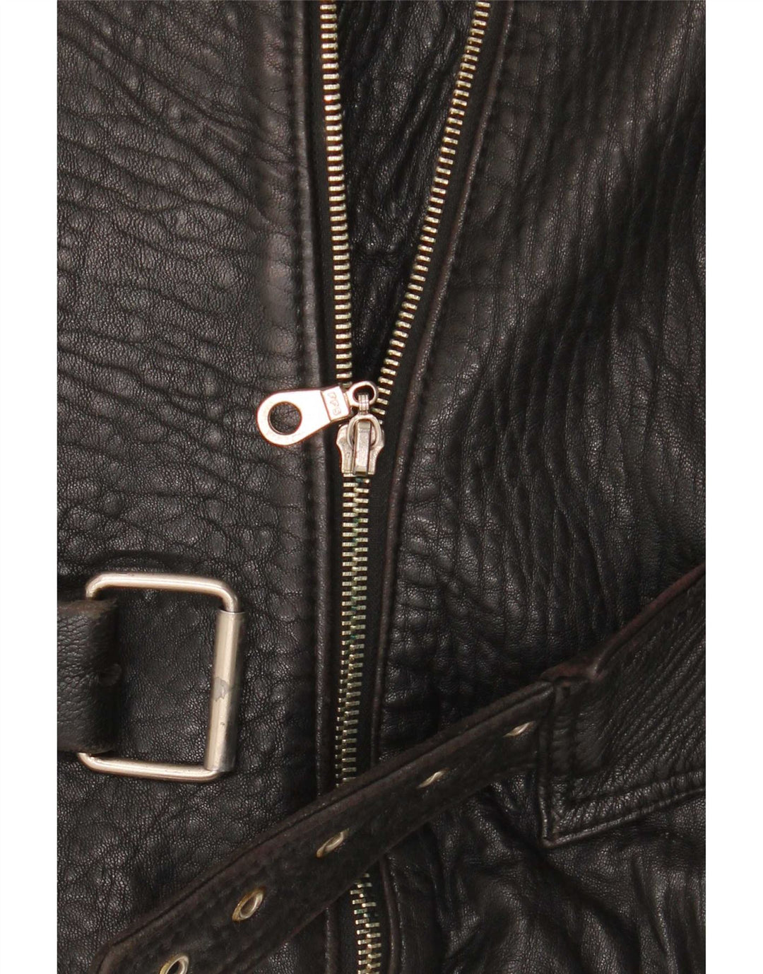 Chevignon Womens Leather Biker Jacket UK 14 Medium Black
