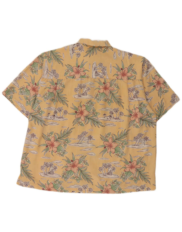 Vintage Mens Short Sleeve Shirt 2XL Yellow Floral Rayon