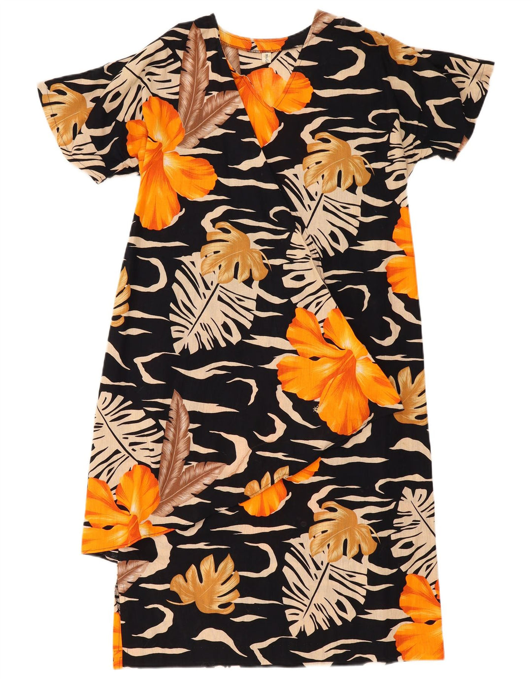 Vintage Womens Shift Dress UK 14 Medium Black Floral Cotton