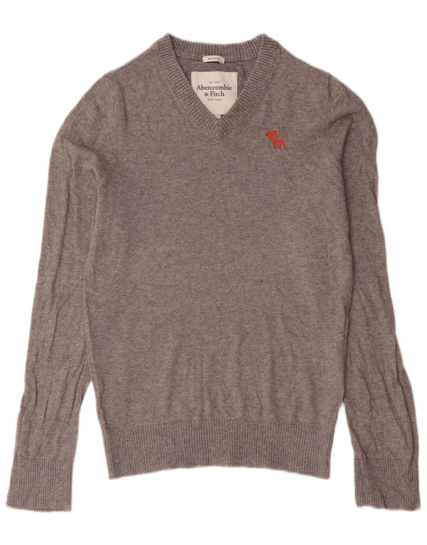 Abercrombie & Fitch Mens Muscle V-Neck Jumper Sweater Small Grey Cotton