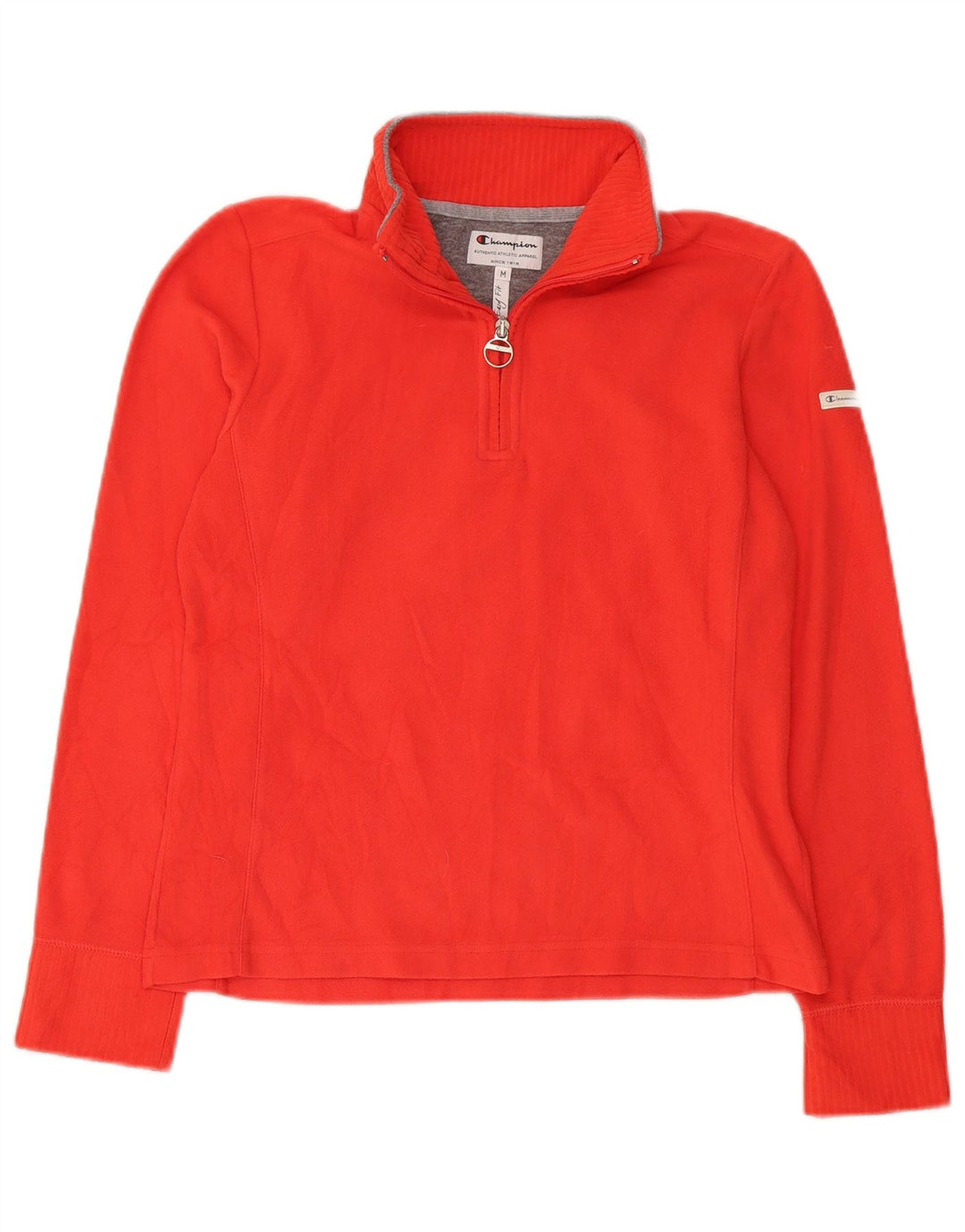 Champion Womens Easy Fit Zip Neck Fleece Jumper UK 14 Medium Red Polyester