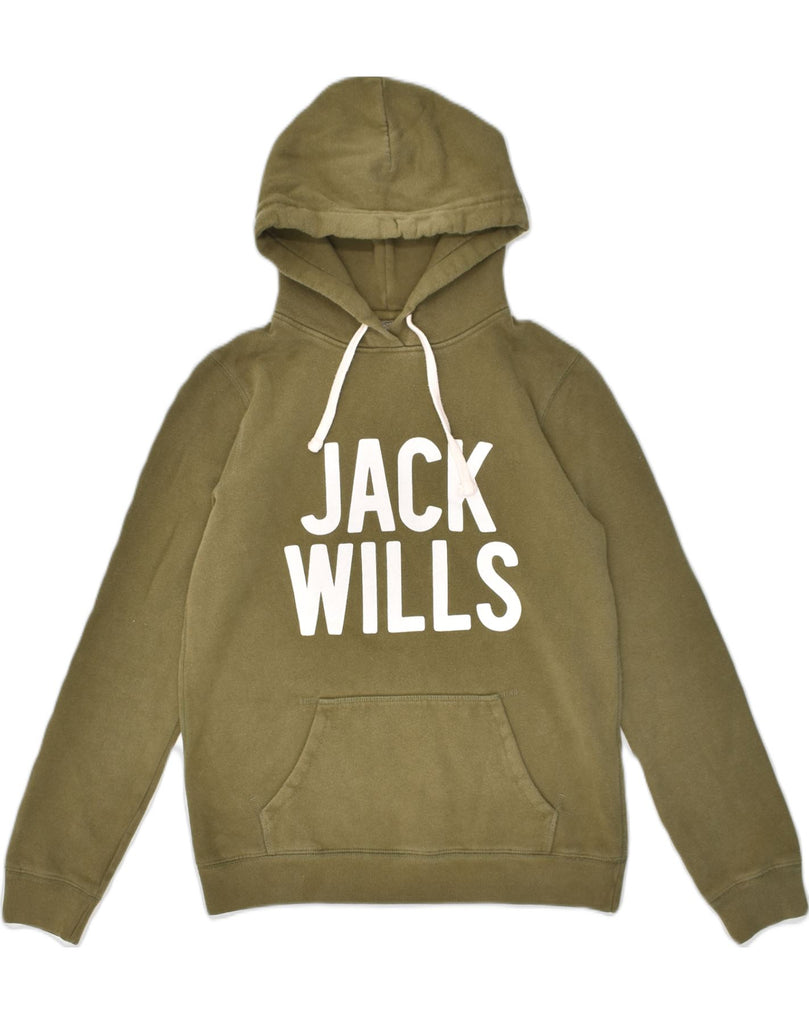 JACK WILLS Womens Graphic Hoodie Jumper UK 10 Small  Khaki Cotton | Vintage Jack Wills | Thrift | Second-Hand Jack Wills | Used Clothing | Messina Hembry 