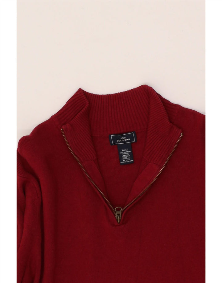 DOCKERS Mens Zip Neck Jumper Sweater XL Red Cotton Vintage Dockers and Second-Hand Dockers from Messina Hembry 