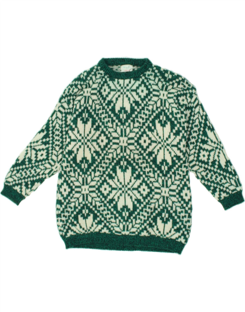 BENETTON Mens Crew Neck Jumper Sweater IT 46 Small Green Fair Isle | Vintage Benetton | Thrift | Second-Hand Benetton | Used Clothing | Messina Hembry 
