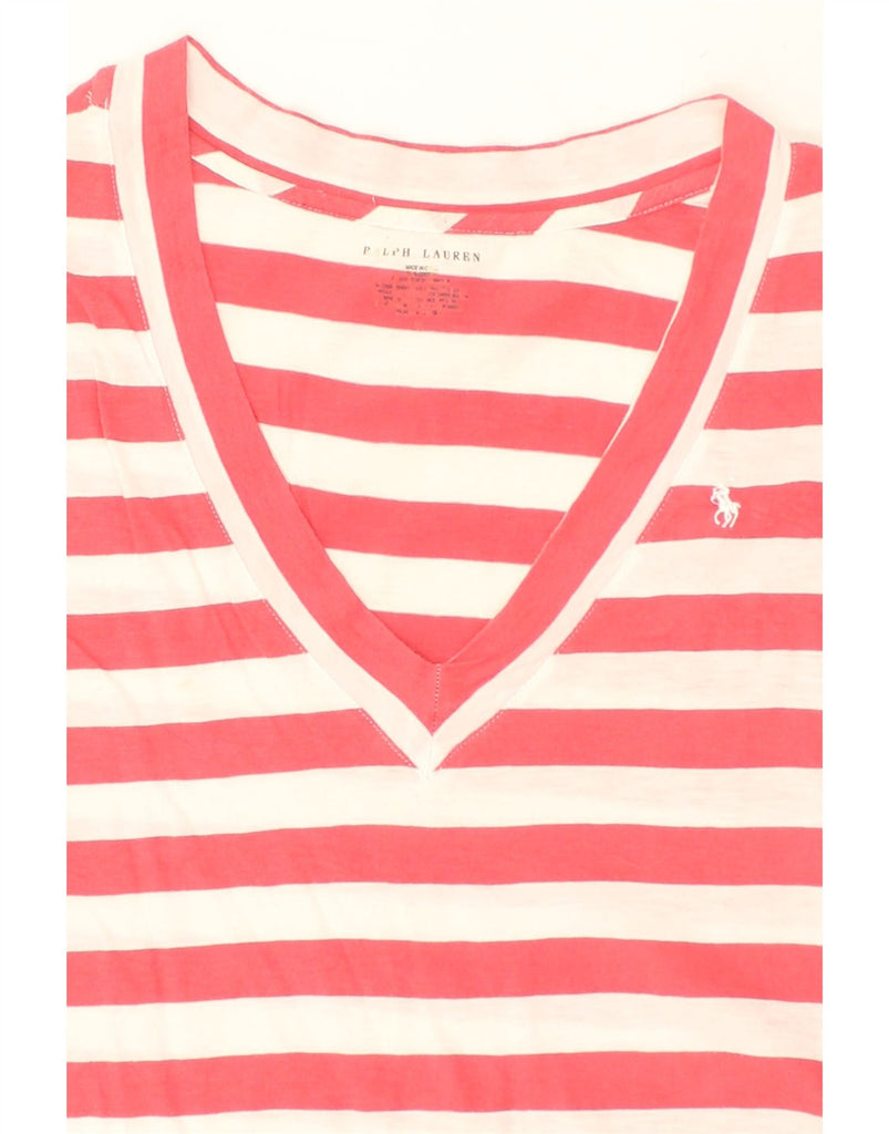 RALPH LAUREN Womens T-Shirt Top UK 14 Large Red Striped Cotton | Vintage Ralph Lauren | Thrift | Second-Hand Ralph Lauren | Used Clothing | Messina Hembry 