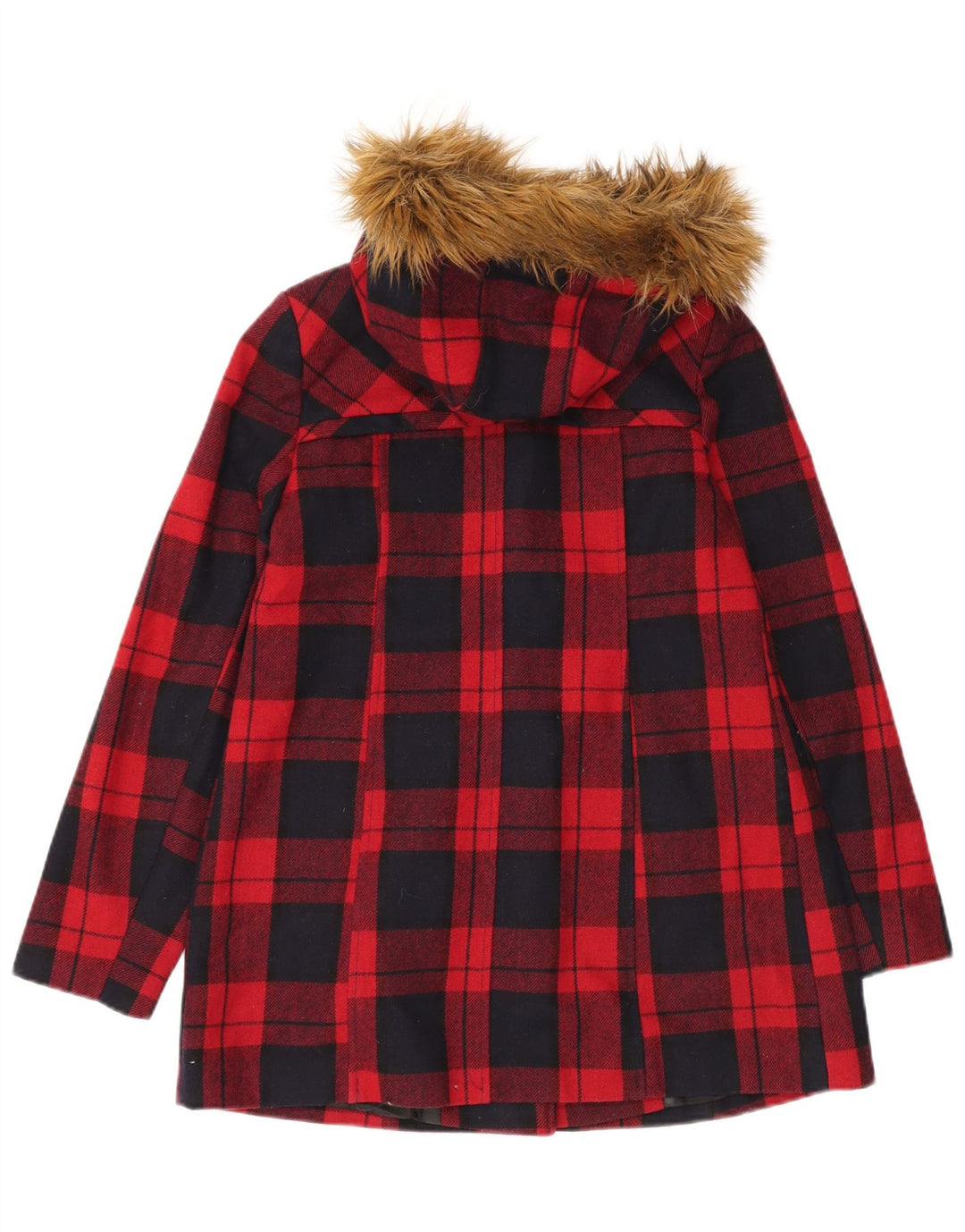 MISS SELFRIDGE Womens Hooded Duffle Jacket UK 6 XS Red Plaid Wool