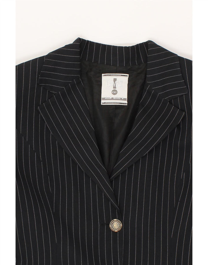 VINTAGE Womens Overcoat UK 12 Medium Black Pinstripe Vintage Vintage and Second-Hand Vintage from Messina Hembry 