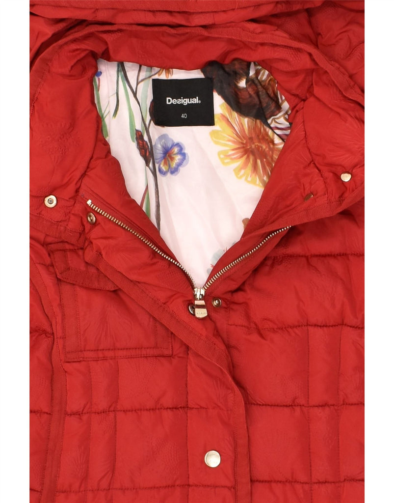 DESIGUAL Womens Hooded Padded Coat EU 40 Medium Red Polyester | Vintage Desigual | Thrift | Second-Hand Desigual | Used Clothing | Messina Hembry 