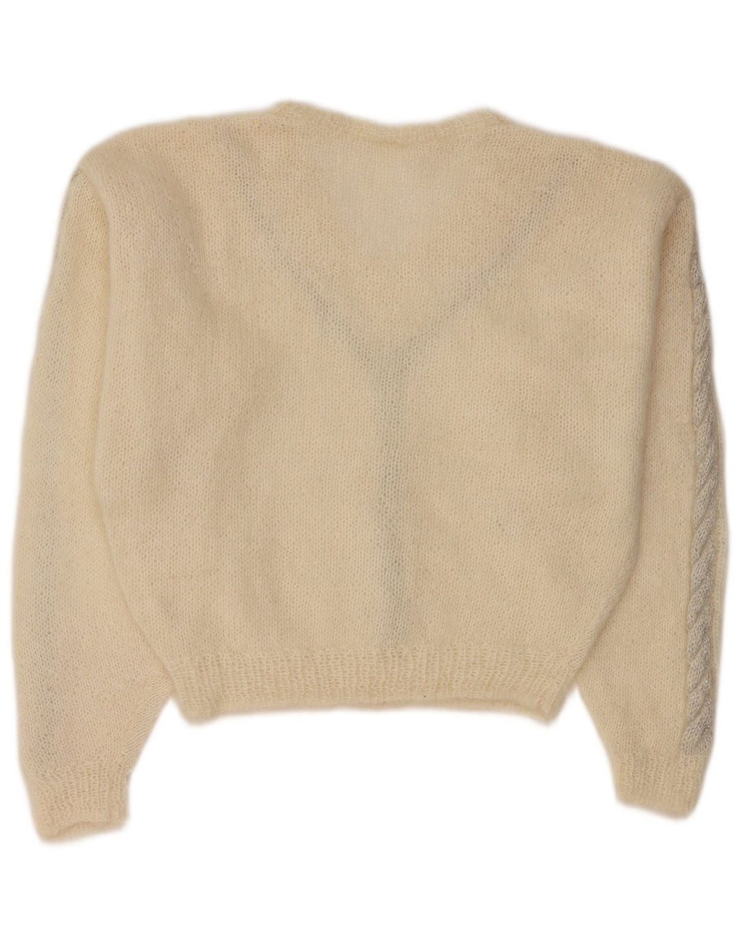 Vintage Womens Crop V-Neck Jumper Sweater UK 12 Medium Off White