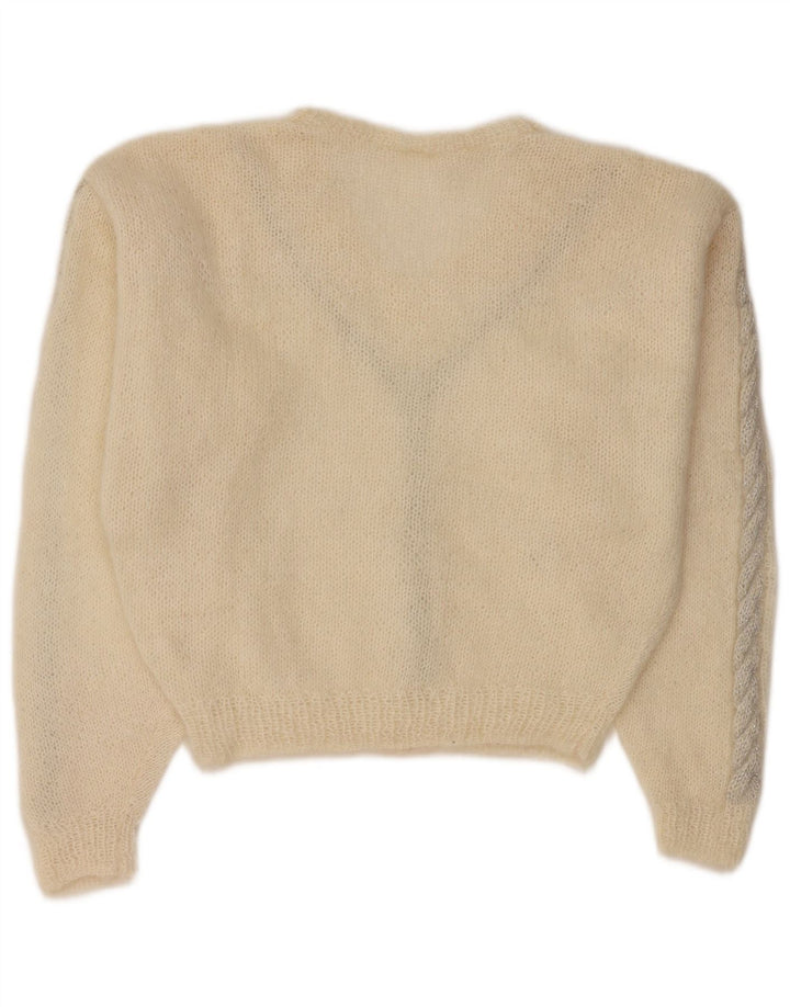 Vintage Womens Crop V-Neck Jumper Sweater UK 12 Medium Off White