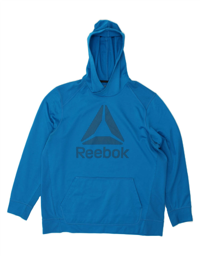 REEBOK Mens Graphic Hoodie Jumper XL Blue Polyester Vintage Reebok and Second-Hand Reebok from Messina Hembry 