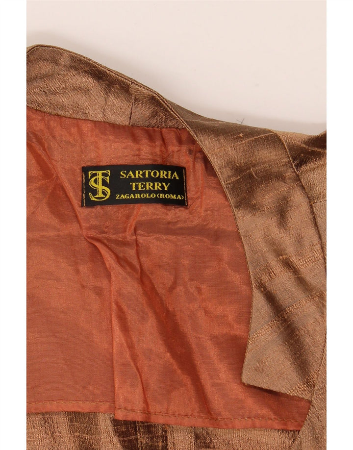 VINTAGE Womens Open Blazer Jacket UK 14 Medium Brown Pinstripe Vintage Vintage and Second-Hand Vintage from Messina Hembry 