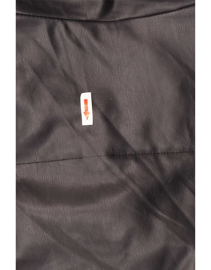 Zara Womens Oversized Faux Leather Padded Jacket UK 6 XS Black Polyurethane