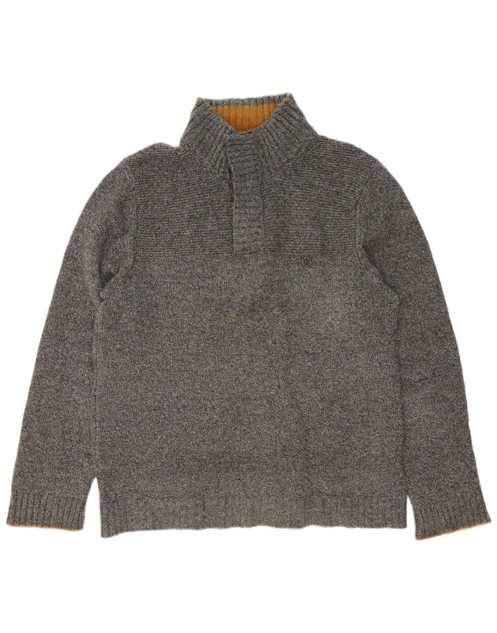 Fat Face Mens Button Neck Jumper Sweater Large Grey Flecked Wool