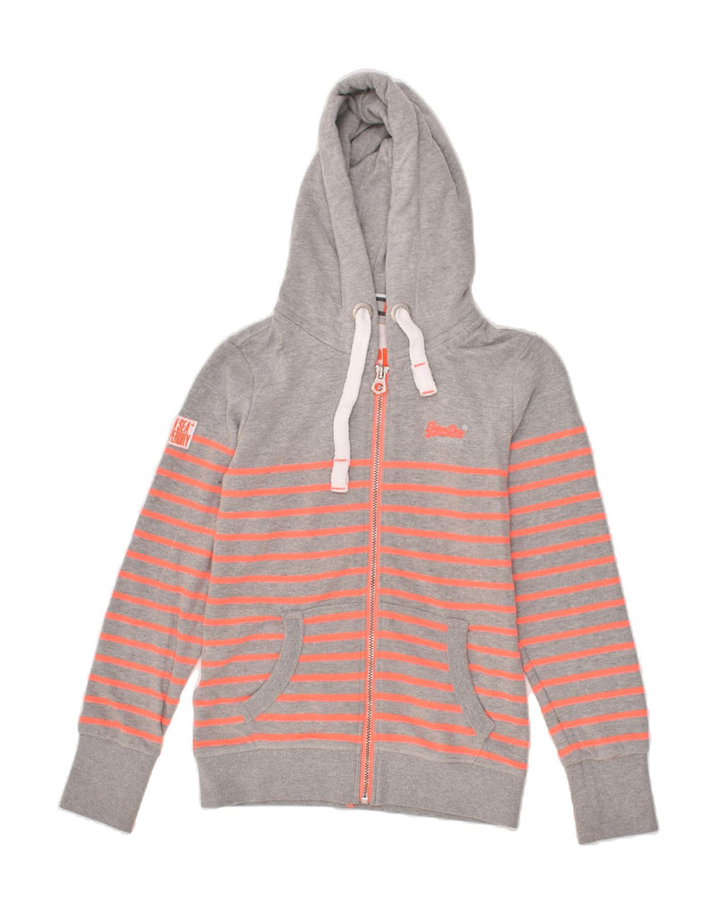 SUPERDRY Womens Zip Hoodie Sweater UK 10 Small Grey Striped Polyester | Vintage Superdry | Thrift | Second-Hand Superdry | Used Clothing | Messina Hembry 