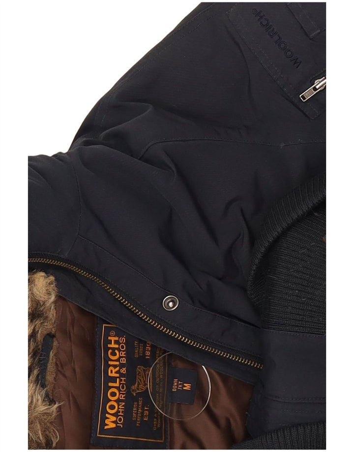 Woolrich Womens Hooded Padded Jacket UK 12 Medium Navy Blue Cotton