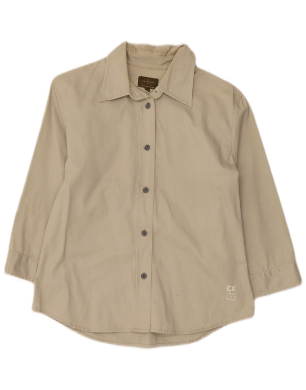 Calvin Klein Jeans Womens 3/4 Sleeve Shirt UK 14 Large Green Cotton