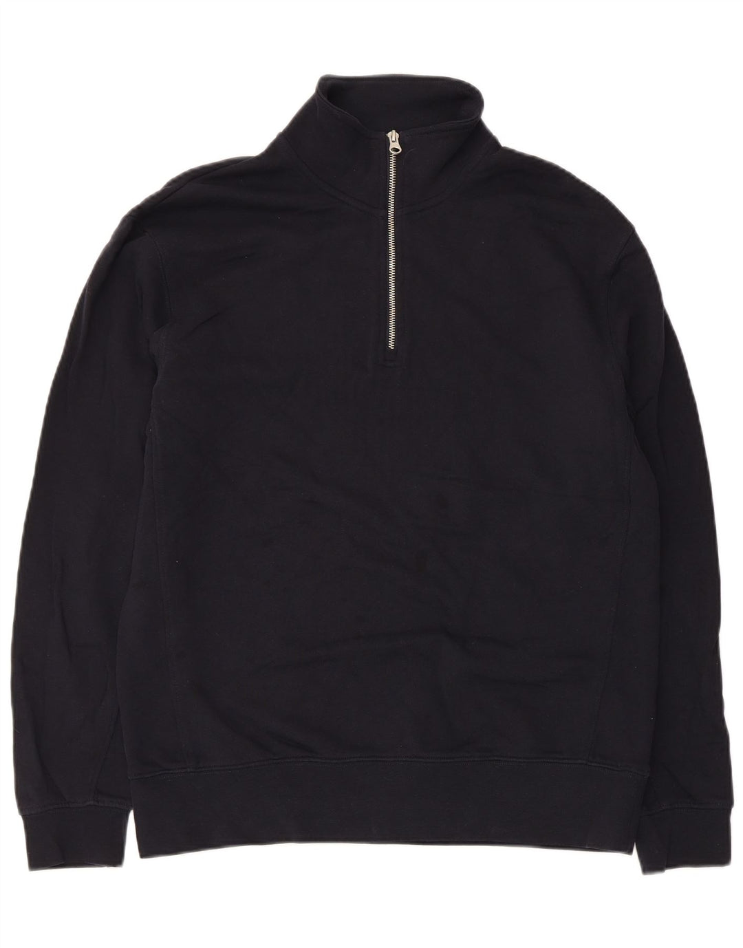 Zara Womens Zip Neck Sweatshirt Jumper UK 14 Medium Navy Blue Cotton
