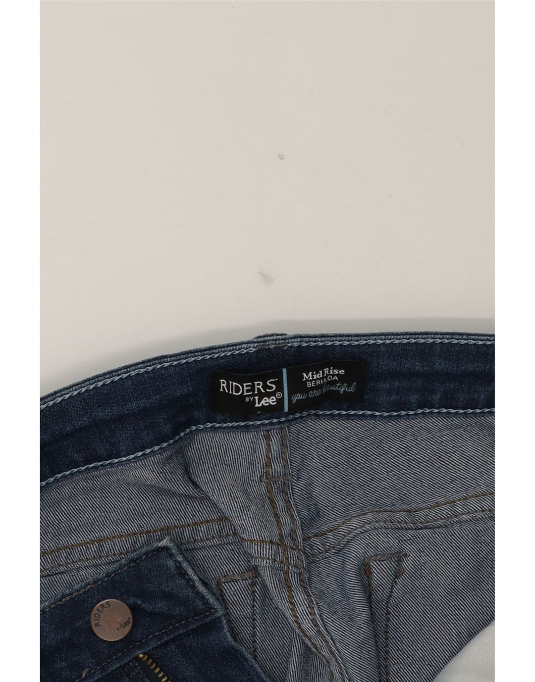 LEE Womens Riders Mid Rise Bermuda Denim Shorts W32 Lagre Blue Vintage Lee and Second-Hand Lee from Messina Hembry 